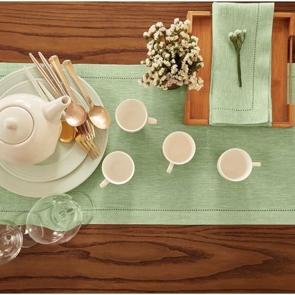 Solino Home Linen Table Runner 100% Pure Linen Pistachio Runner 14 X 108” Milan - Picture 3 of 8